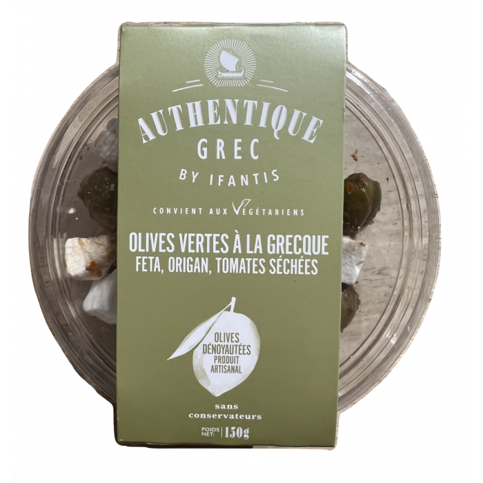 Olives Vertes à La Grecque Avec Fêta Origan Et Tomates Séchées Ifantis 150 Gr 1811